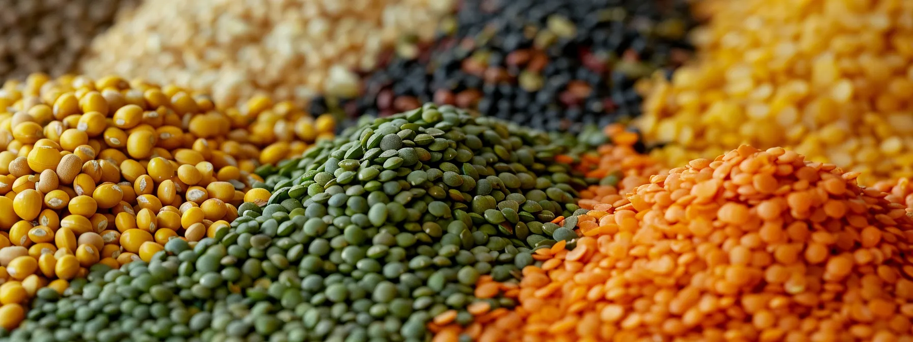 Colorful assortment of lentils and seeds, including yellow, green, and orange varieties, highlighting nutrient-rich plant-based foods for health and weight loss.