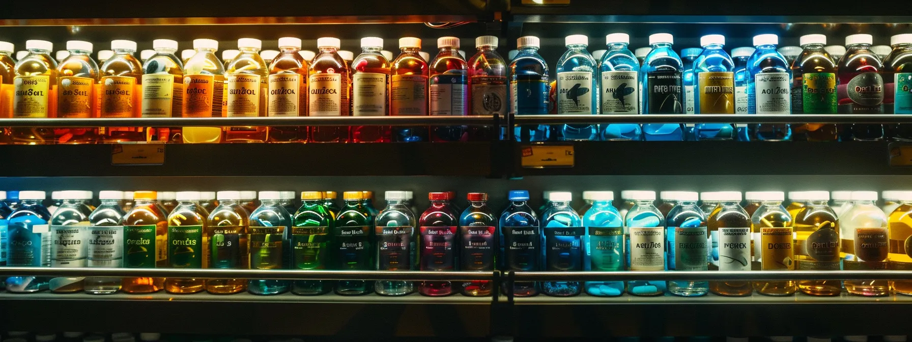 a diverse array of medication bottles on a pharmacy shelf, showcasing regional pricing variations and manufacturer policies on ozempic pricing for uninsured patients.