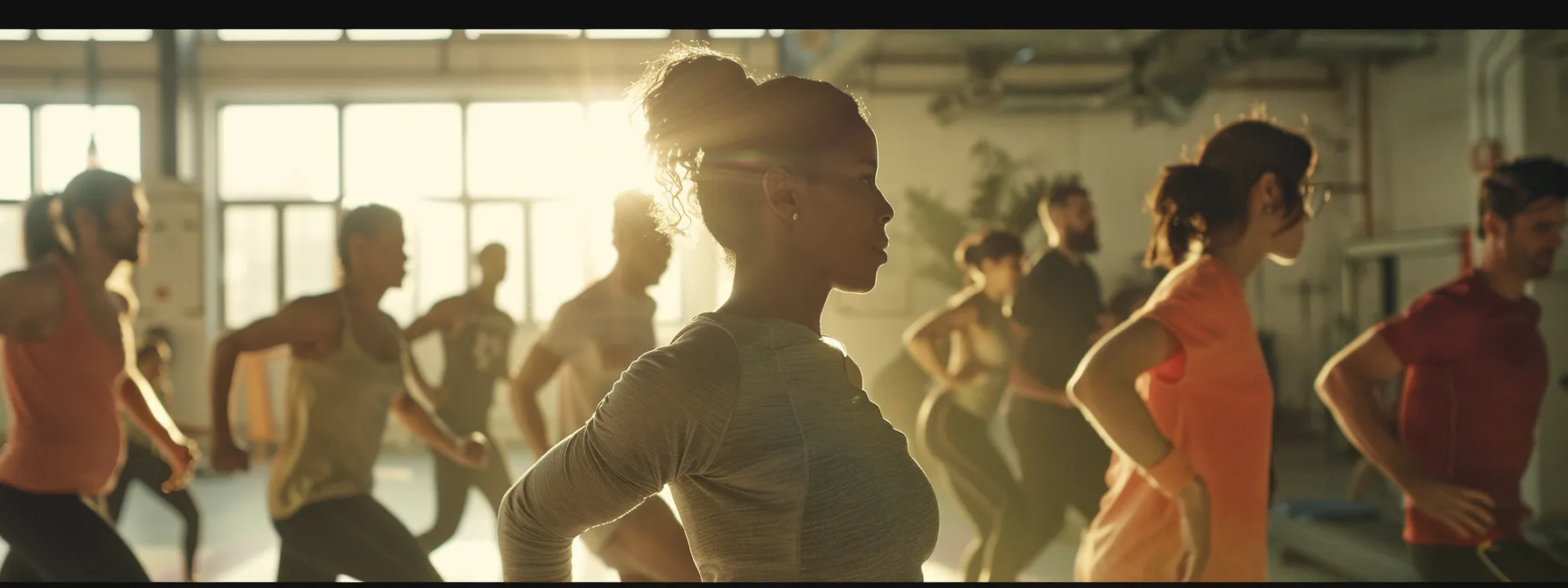 Diverse group of individuals exercising in a sunlit studio, highlighting community engagement in weight loss journeys and digital wellness support.