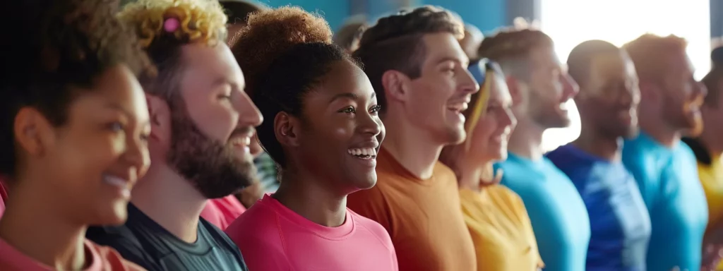 Diverse group of individuals smiling and participating in a weight loss challenge, showcasing community support and engagement in fitness activities.