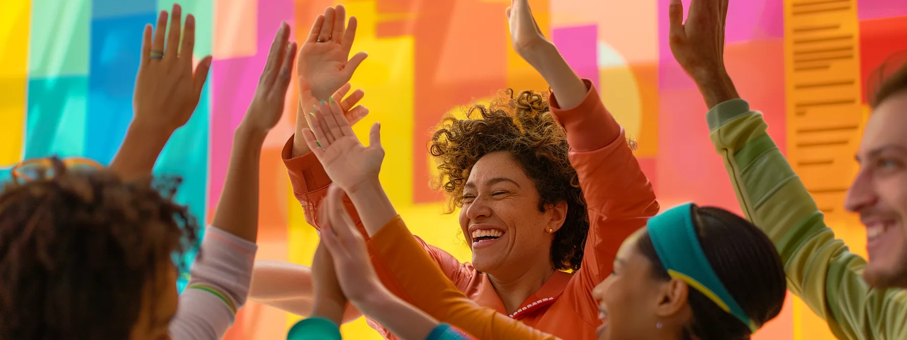 Diverse group of forum members celebrating and engaging in a lively discussion, promoting motivation and community support for weight loss challenges.