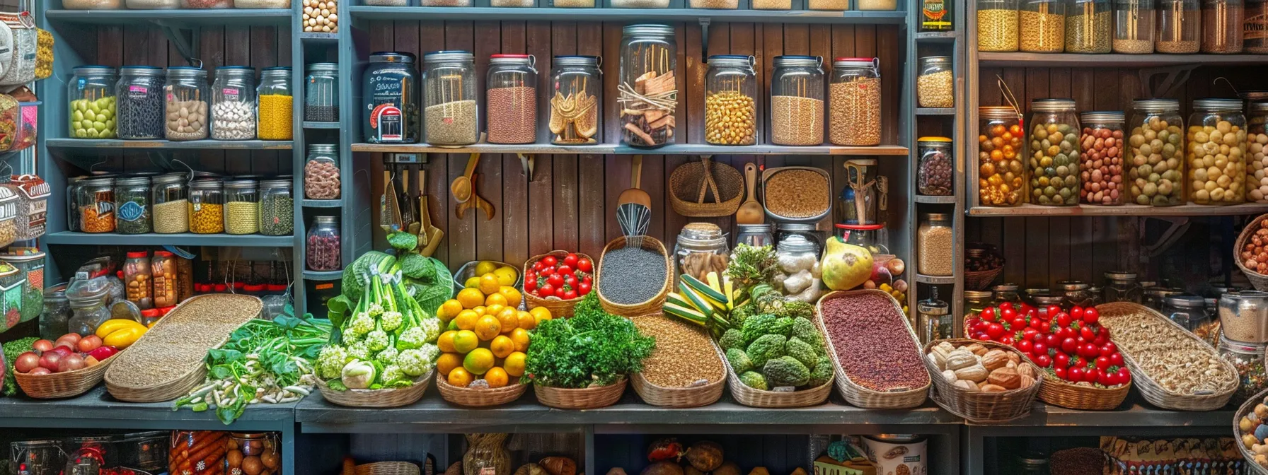 a kitchen pantry filled with colorful grains, legumes, and fresh produce, ready to kickstart your mediterranean diet journey.