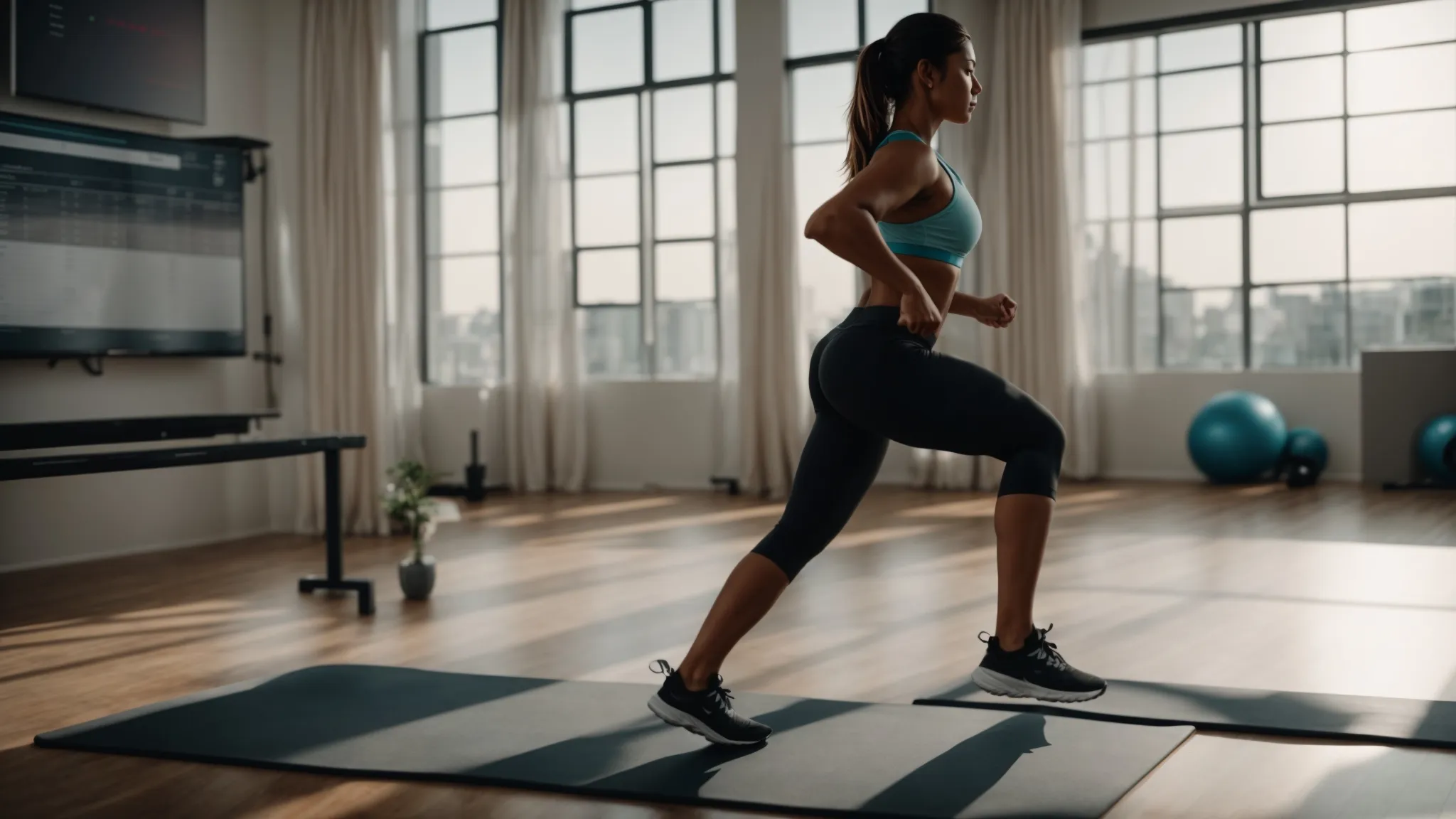 Person performing a bodyweight exercise in a bright, spacious workout area, focusing on upper body strength and toning for effective weight loss.