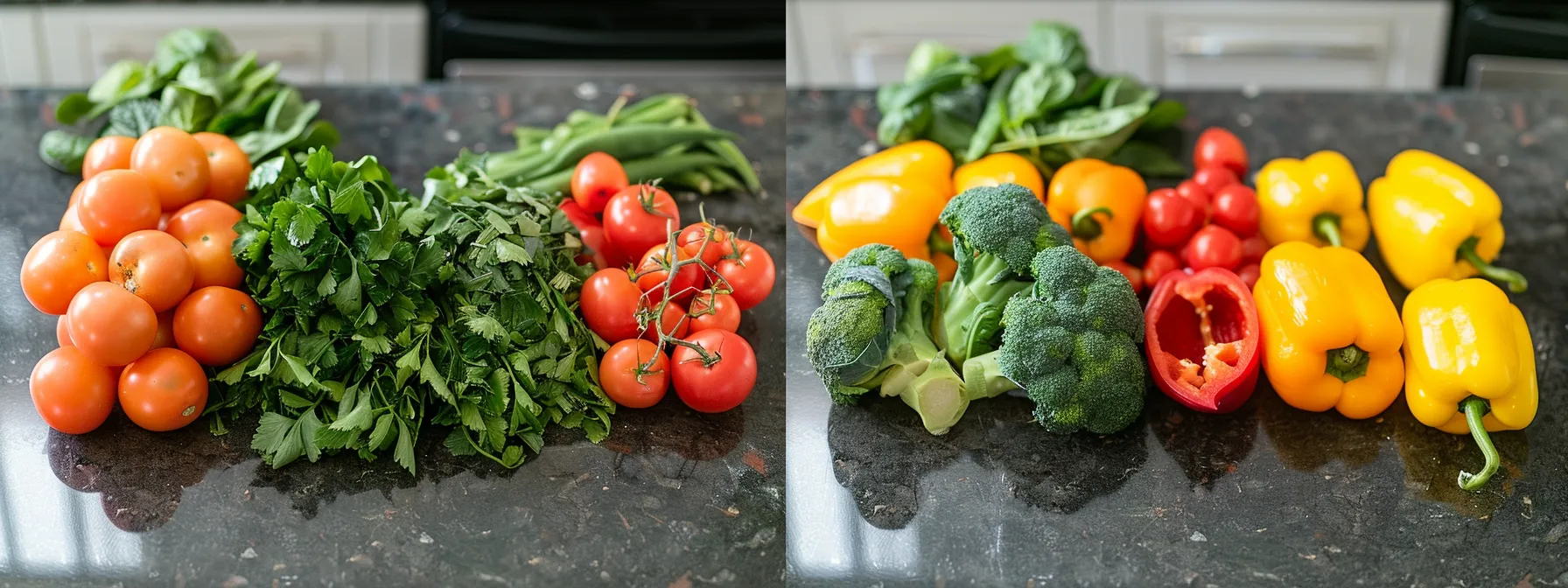 a vibrant, colorful array of fresh vegetables and healthy fats arranged on a kitchen counter, ready for meal preparation in line with a keto diet plan. Vibrant array of fresh vegetables including tomatoes, parsley, broccoli, and bell peppers, emphasizing nutritious ingredients for a heart-healthy keto diet.