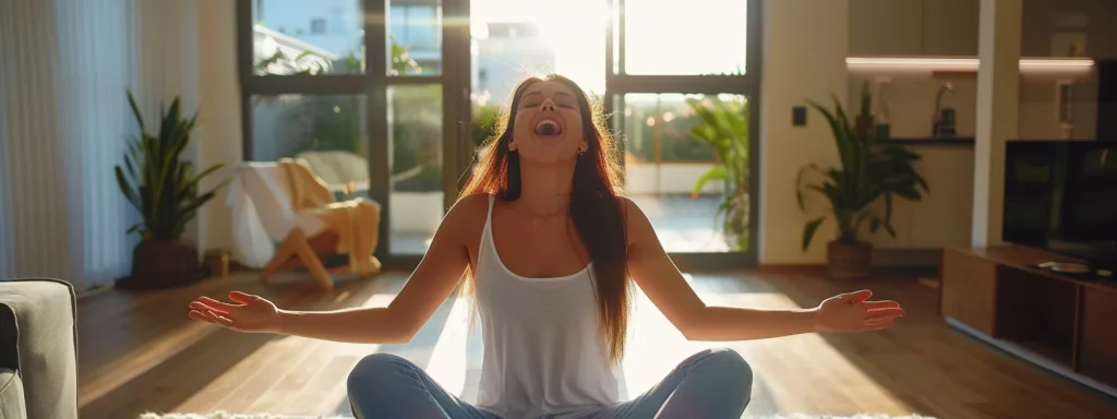 a woman celebrating her weight loss success with an emotional video diary.